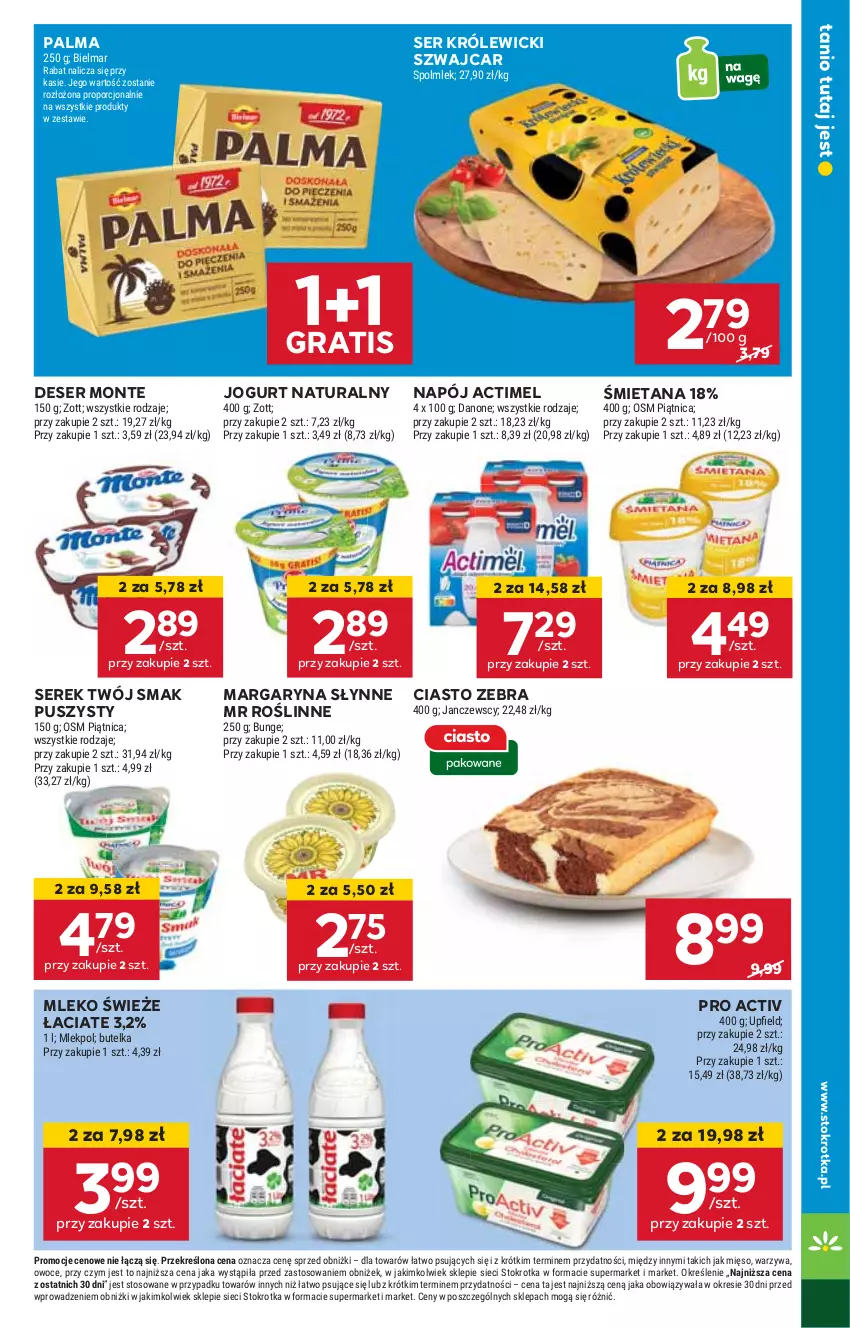 Gazetka promocyjna Stokrotka - Market - ważna 30.10 do 06.11.2024 - strona 9 - produkty: Actimel, Deser, Gra, HP, Jogurt, Jogurt naturalny, Margaryna, Mleko, Monte, Napój, Palma, Ser, Serek, Słynne, Słynne MR Roślinne, Twój Smak