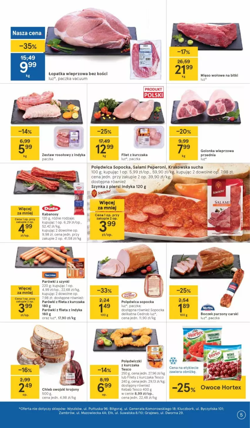 Gazetka promocyjna Tesco - Tesco gazetka - przyszły tydzień - ważna 25.02 do 03.03.2021 - strona 5 - produkty: Boczek, Golonka wieprzowa, Kabanos, Kurczak, Mięso, Mięso wołowe, Parówki, Parówki z szynki, Polędwica, Salami, Szynka