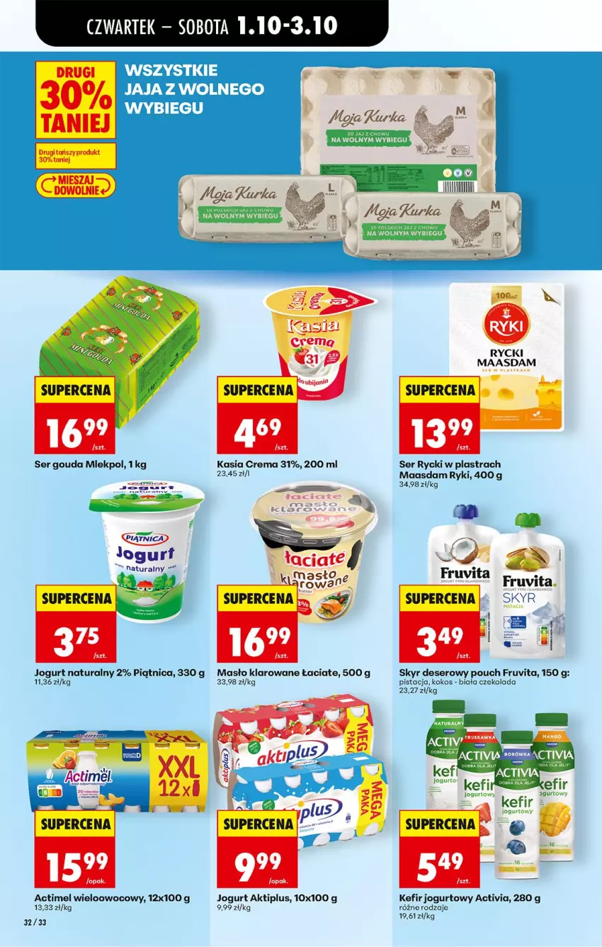 Gazetka promocyjna Biedronka - Od Czwartku - ważna 01.10 do 03.10.2026 - strona 40 - produkty: Actimel, Activia, Aktiplus, Czekolada, Deser, Gouda, Jaja, Jogurt, Jogurt naturalny, Kasia, Kefir, Kokos, Maasdam, Masło, Masło klarowane, Piątnica, Ser