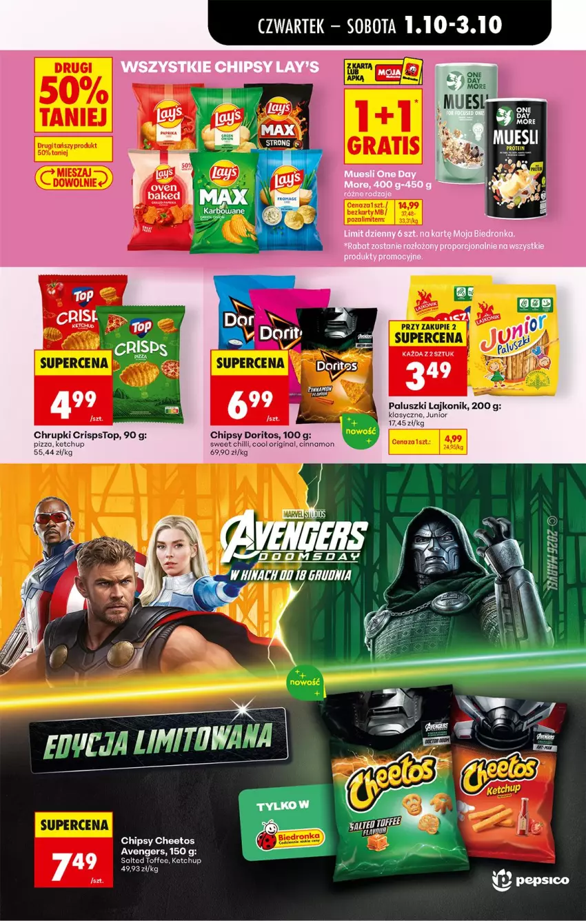 Gazetka promocyjna Biedronka - Od Czwartku - ważna 01.10 do 03.10.2026 - strona 57 - produkty: Avengers, Cheetos, Chipsy, Chrupki, Gin, Ketchup, Lajkonik, Pizza, Top