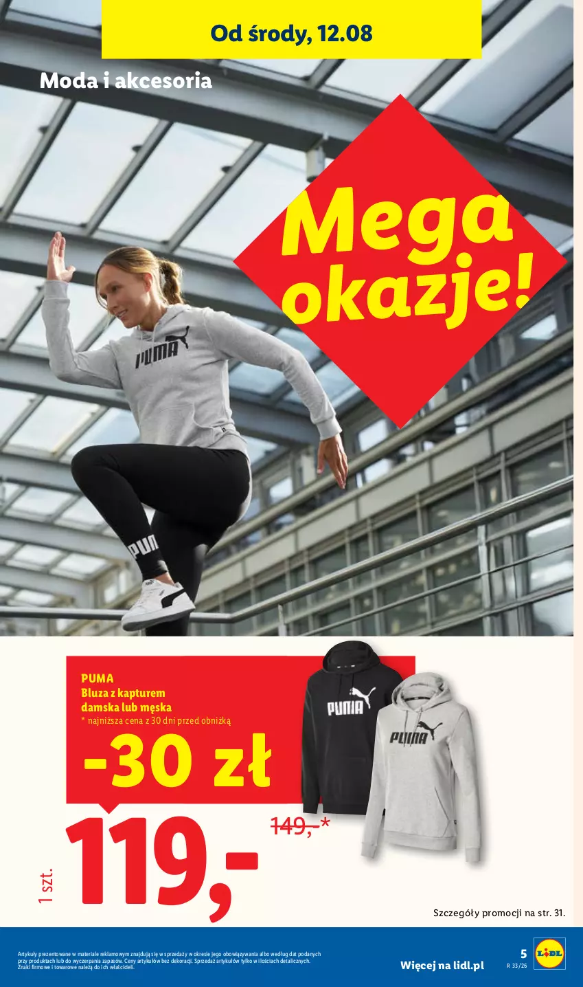 Gazetka promocyjna Lidl - Gazetka ważna od 10.08. do 14.08. - ważna 10.08 do 14.08.2026 - strona 5 - produkty: Bluza, Bluza z kapturem, Moda, Puma