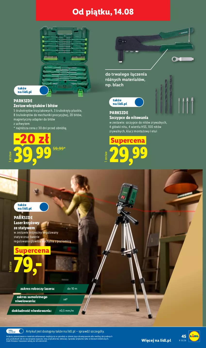 Gazetka promocyjna Lidl - Gazetka ważna od 10.08. do 14.08. - ważna 10.08 do 14.08.2026 - strona 55 - produkty: Laser krzyżowy, Noż, Parkside, Ser, Szczypce, Wkręt, Zestaw wkrętaków
