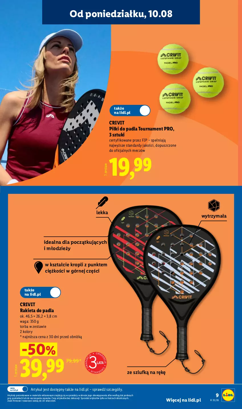 Gazetka promocyjna Lidl - Gazetka ważna od 10.08. do 14.08. - ważna 10.08 do 14.08.2026 - strona 9 - produkty: Rakieta, Torba, Waga