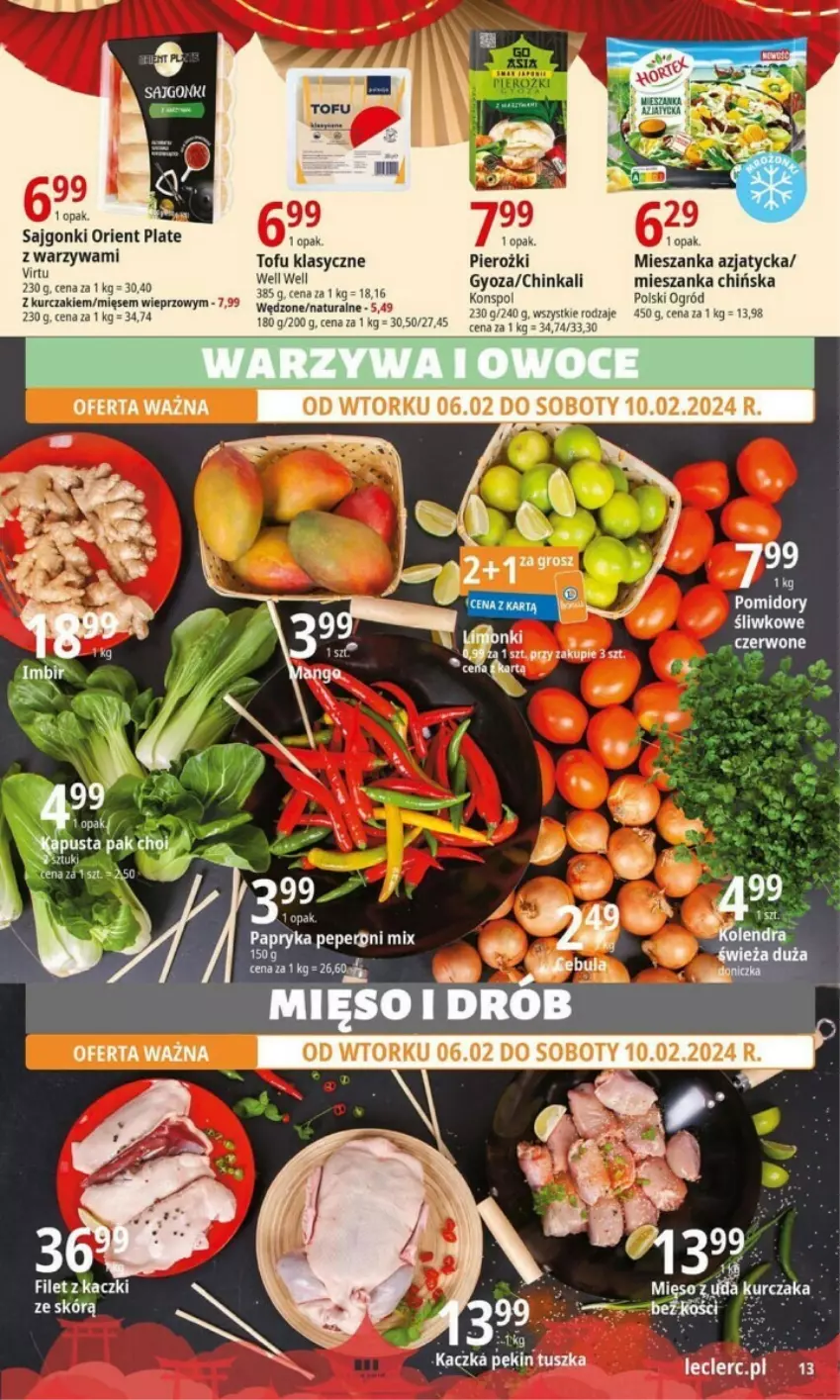 Gazetka promocyjna E Leclerc - ważna 06.02 do 17.02.2024 - strona 5 - produkty: Inka, Kaczka, Mięso, Papryka, Pomidory, Sajgonki, Tofu, Warzywa