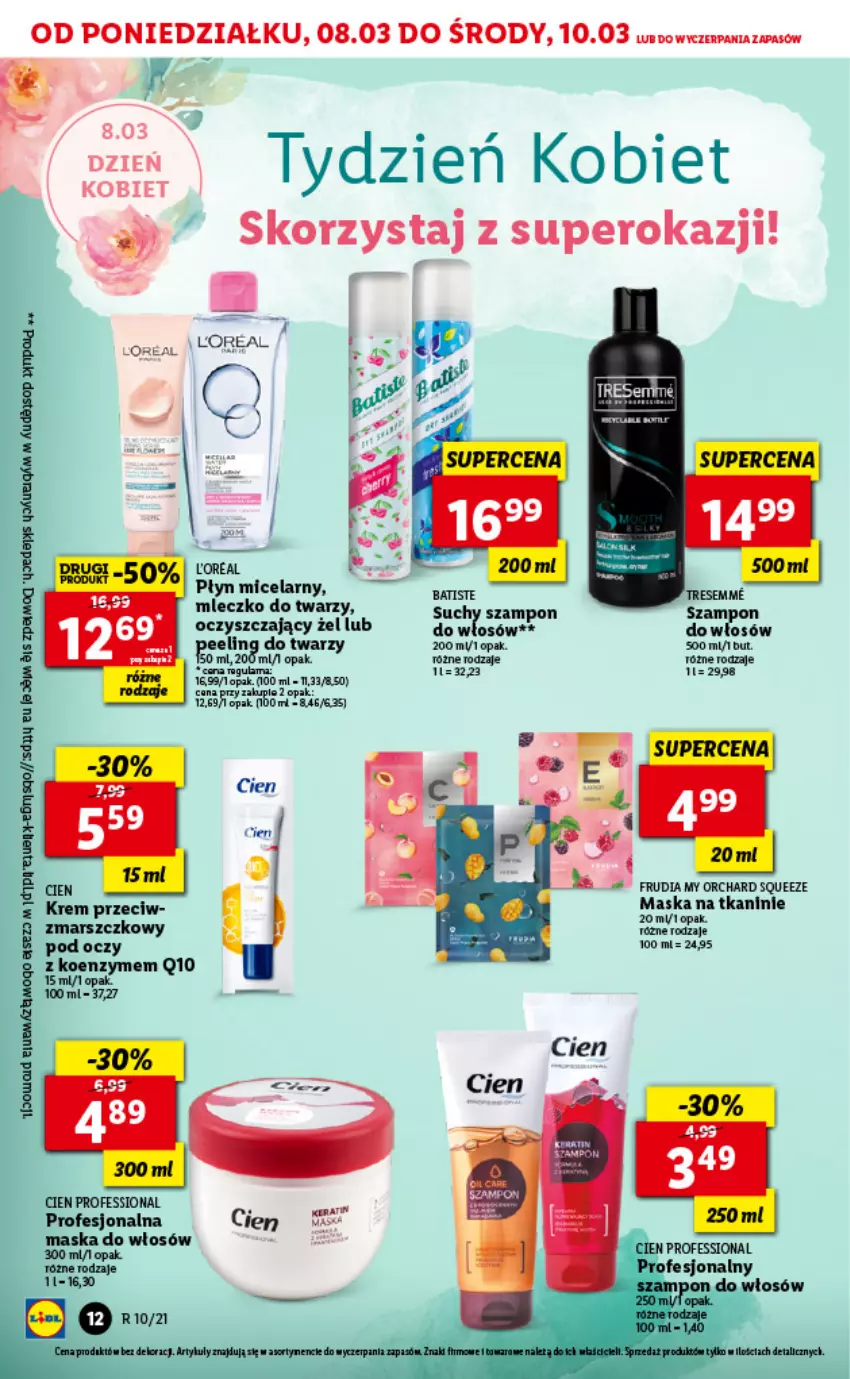 Gazetka promocyjna Lidl - GAZETKA - ważna 08.03 do 10.03.2021 - strona 12 - produkty: Maska, Mleczko, Płyn micelarny, Szampon