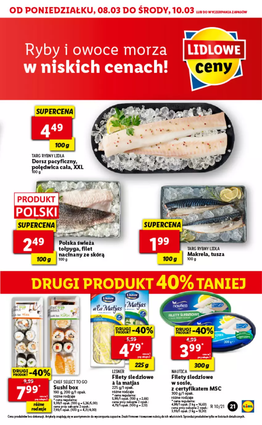 Gazetka promocyjna Lidl - GAZETKA - ważna 08.03 do 10.03.2021 - strona 21 - produkty: Dorsz, Lisner, Matjas, Sos, Tołpyga, Tusz