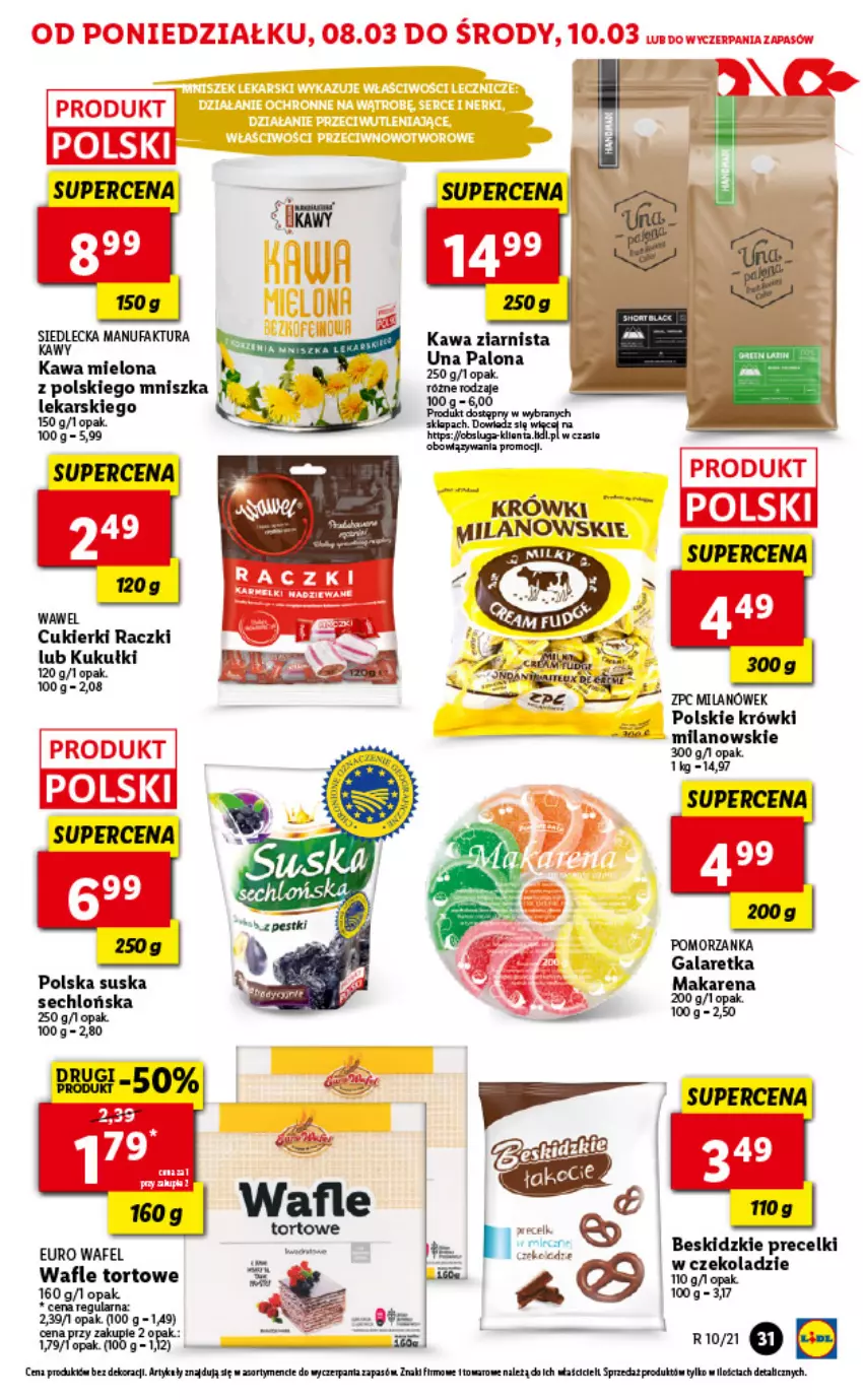 Gazetka promocyjna Lidl - GAZETKA - ważna 08.03 do 10.03.2021 - strona 31 - produkty: Beskidzki, Cukier, Cukierki, Fa, Gala, Galaretka, Kawa, Kawa mielona, Kawa ziarnista, Precelki, Wafle, Wafle tortowe, Wawel