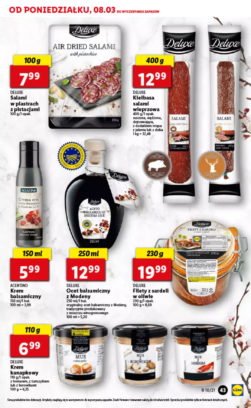 Gazetka promocyjna Lidl - GAZETKA - ważna 08.03 do 10.03.2021 - strona 43 - produkty: Fa, Gin, Kiełbasa, Ocet, Ocet balsamiczny, Salami, Tuńczyk, Wino