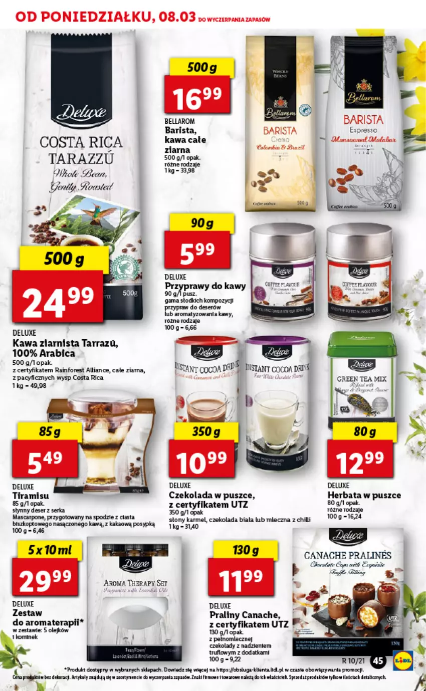 Gazetka promocyjna Lidl - GAZETKA - ważna 08.03 do 10.03.2021 - strona 45 - produkty: Aronia, Bell, Bella, BIC, Czekolada, Deser, Herbata, Kakao, Kawa, Kawa ziarnista, Kominek, Mascarpone, O nas, Olej, Praliny, Przyprawy, Ser, Tera