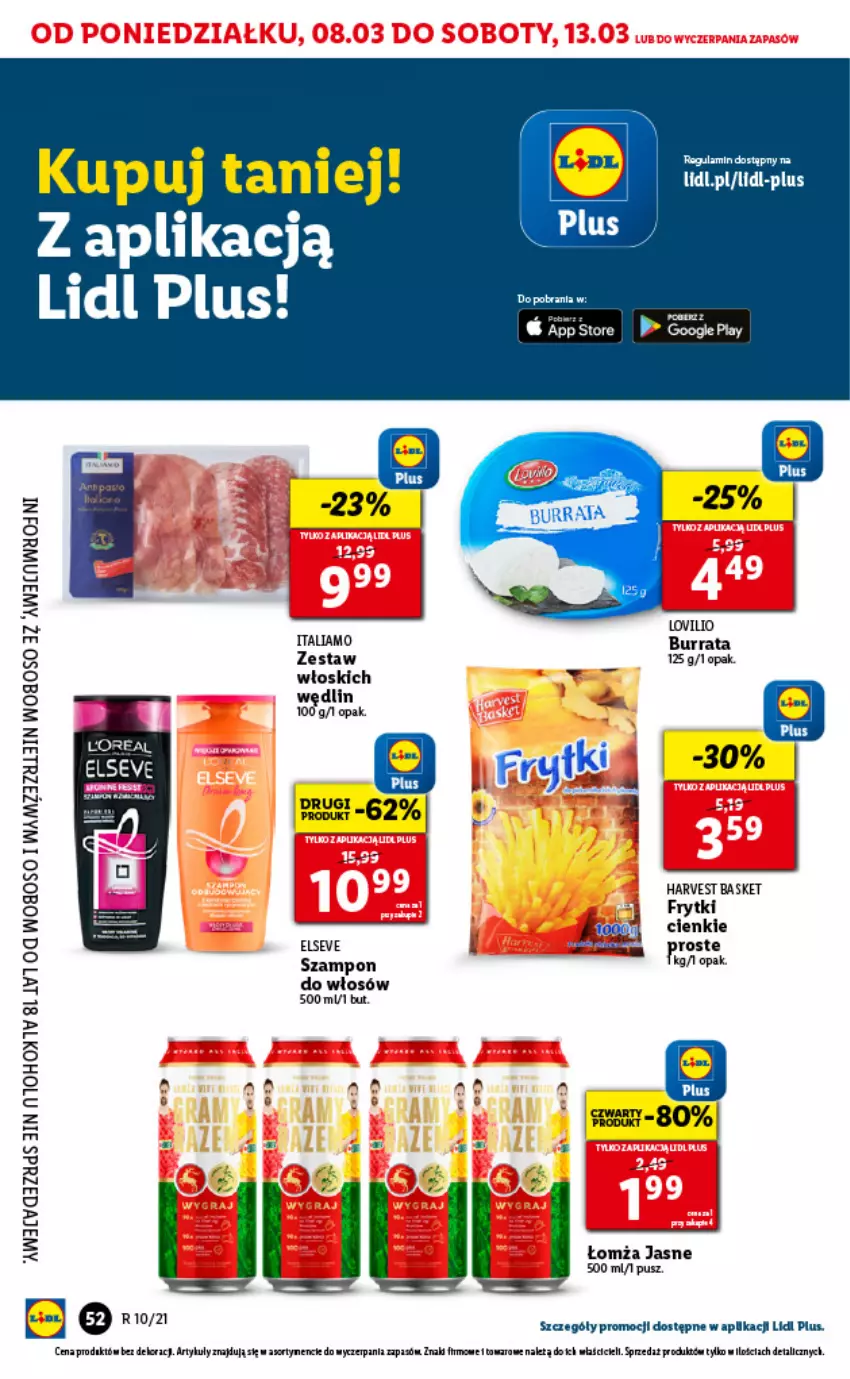 Gazetka promocyjna Lidl - GAZETKA - ważna 08.03 do 10.03.2021 - strona 52 - produkty: Burrata, Elseve, Frytki, Lovi, Nioh, Ser, Szampon