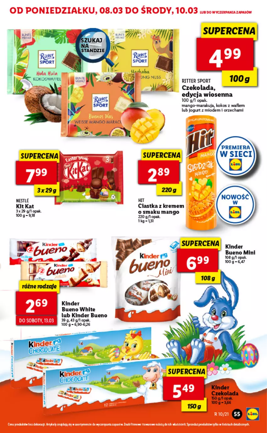 Gazetka promocyjna Lidl - GAZETKA - ważna 08.03 do 10.03.2021 - strona 55 - produkty: Ciastka, Czekolada, Fa, Jogurt, Kinder, Kinder Bueno, Kokos, Mango, Por, Ritter Sport, Sport