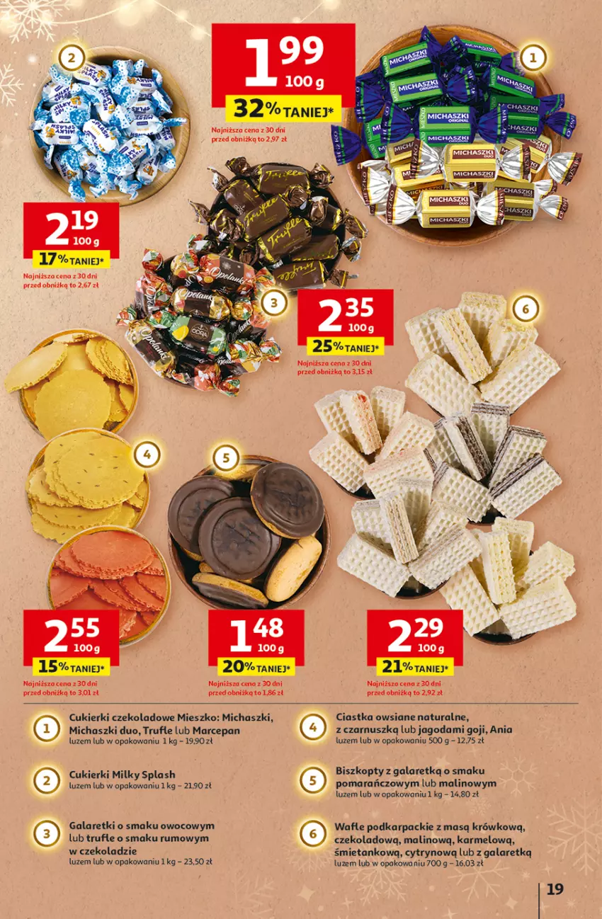 Gazetka promocyjna Auchan - Święta jak babcię kocham Hipermarket - ważna 18.12 do 23.12.2025 - strona 19 - produkty: Biszkopty, Ciastka, Ciastka owsiane, Cukier, Cukierki, Cukierki czekoladowe, Gala, Galaretki, Karp, Rum, Wafle