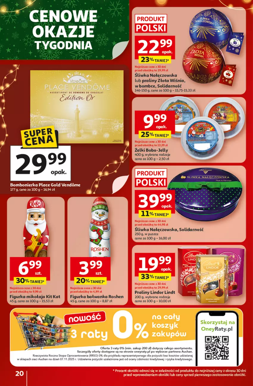 Gazetka promocyjna Auchan - Święta jak babcię kocham Hipermarket - ważna 18.12 do 23.12.2025 - strona 20 - produkty: Figurka bałwan, Kit Kat, Kosz, Lindor, Lindt, Praliny, Top