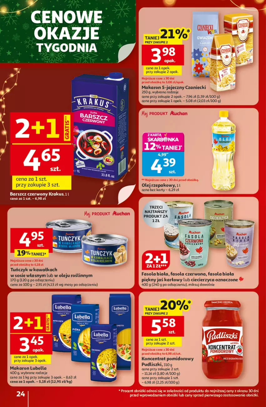 Gazetka promocyjna Auchan - Święta jak babcię kocham Hipermarket - ważna 18.12 do 23.12.2025 - strona 24 - produkty: Bell, Bella, Fa, Fasola, Kawa, Koncentrat pomidorowy, Lubella, Makaron, Olej, Olej rzepakowy, Pudliszki, Sos, Tuńczyk