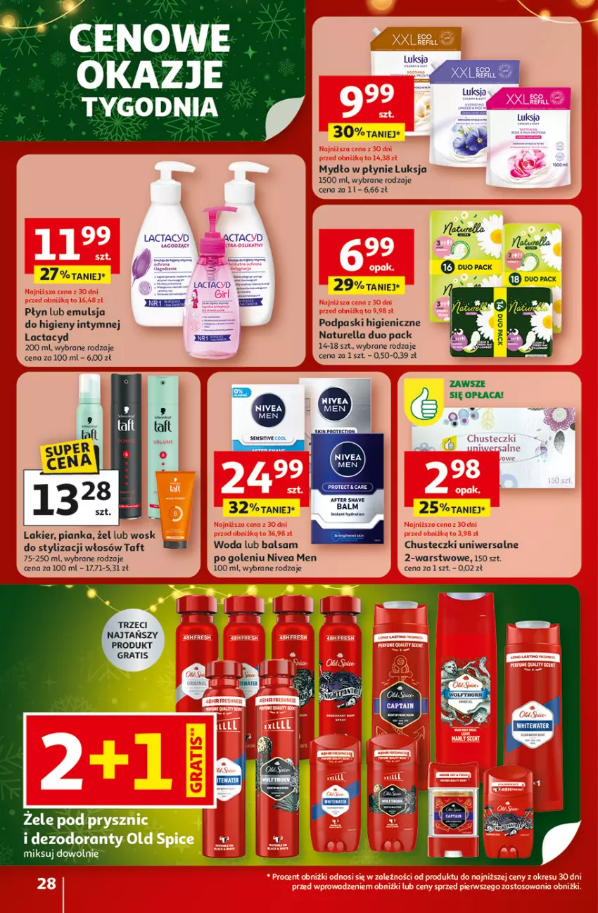 Gazetka promocyjna Auchan - Święta jak babcię kocham Hipermarket - ważna 18.12 do 23.12.2025 - strona 28 - produkty: Chusteczki, Emulsja, Gra, Lactacyd, Lakier, Luksja, Mydło, Mydło w płynie, Naturell, Naturella, Nivea, Nivea Men, Podpaski, Taft, Woda