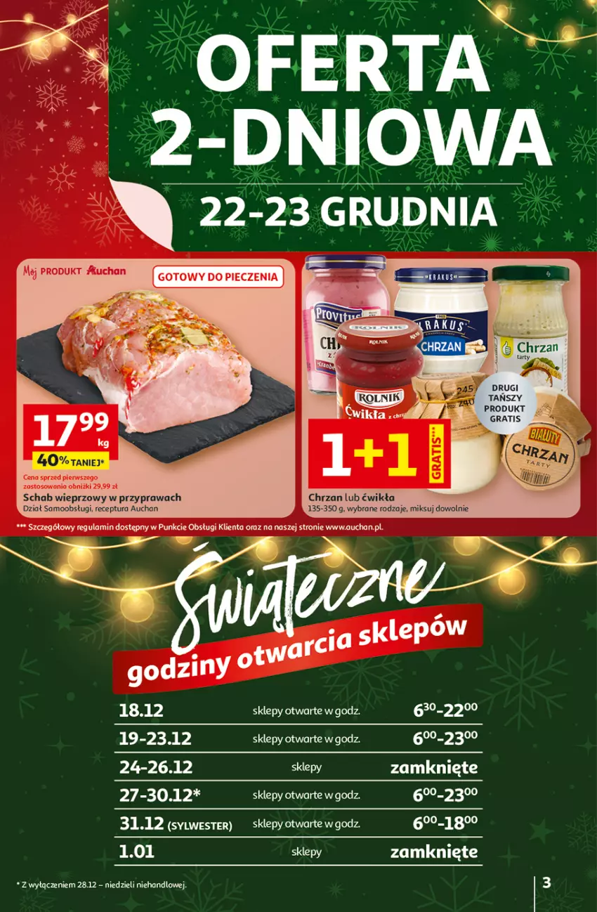 Gazetka promocyjna Auchan - Święta jak babcię kocham Hipermarket - ważna 18.12 do 23.12.2025 - strona 3 - produkty: Chrzan, Gra, Schab wieprzowy