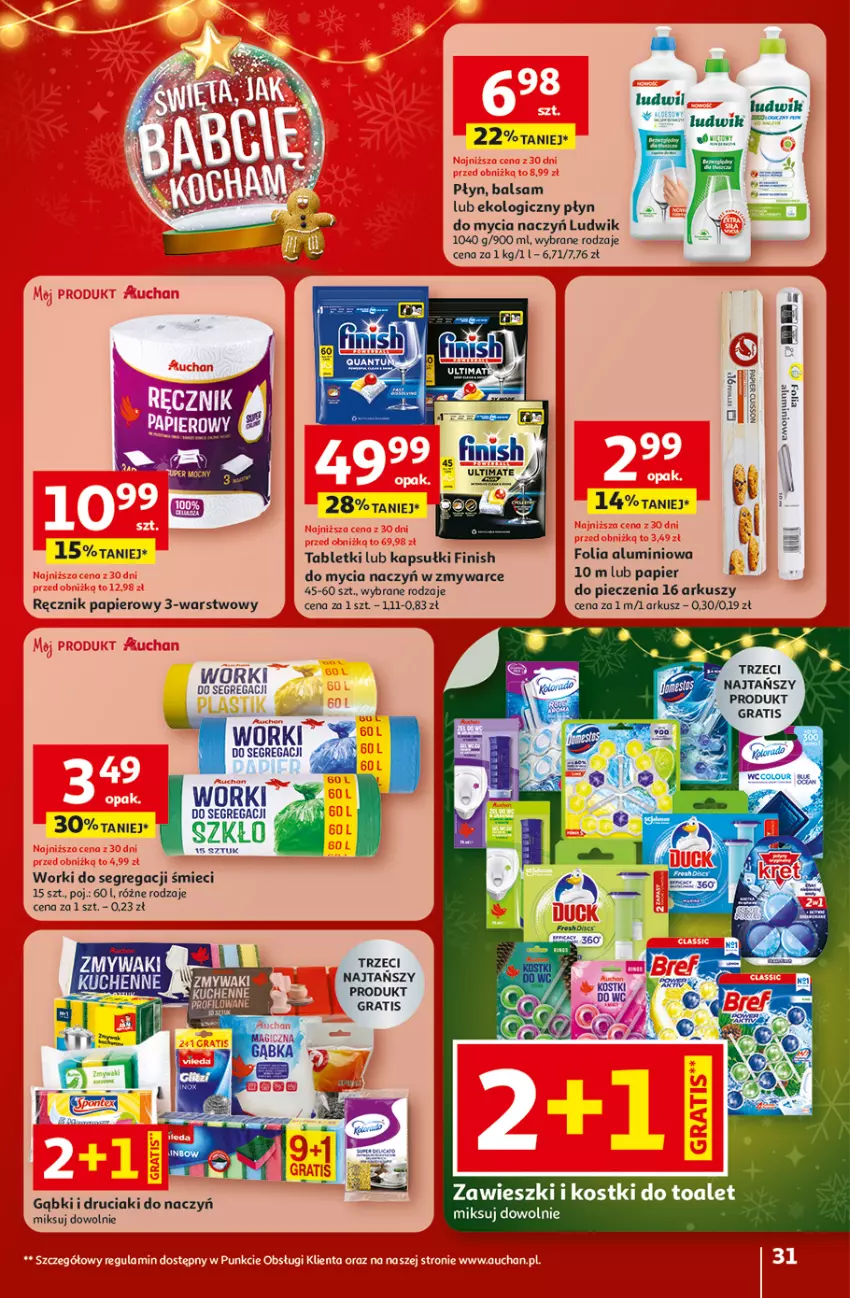Gazetka promocyjna Auchan - Święta jak babcię kocham Hipermarket - ważna 18.12 do 23.12.2025 - strona 31 - produkty: Do mycia naczyń, Finish, Folia aluminiowa, Gra, Ludwik, Papier, Piec, Płyn do mycia, Płyn do mycia naczyń, Ręcznik, Tablet, Zawieszki