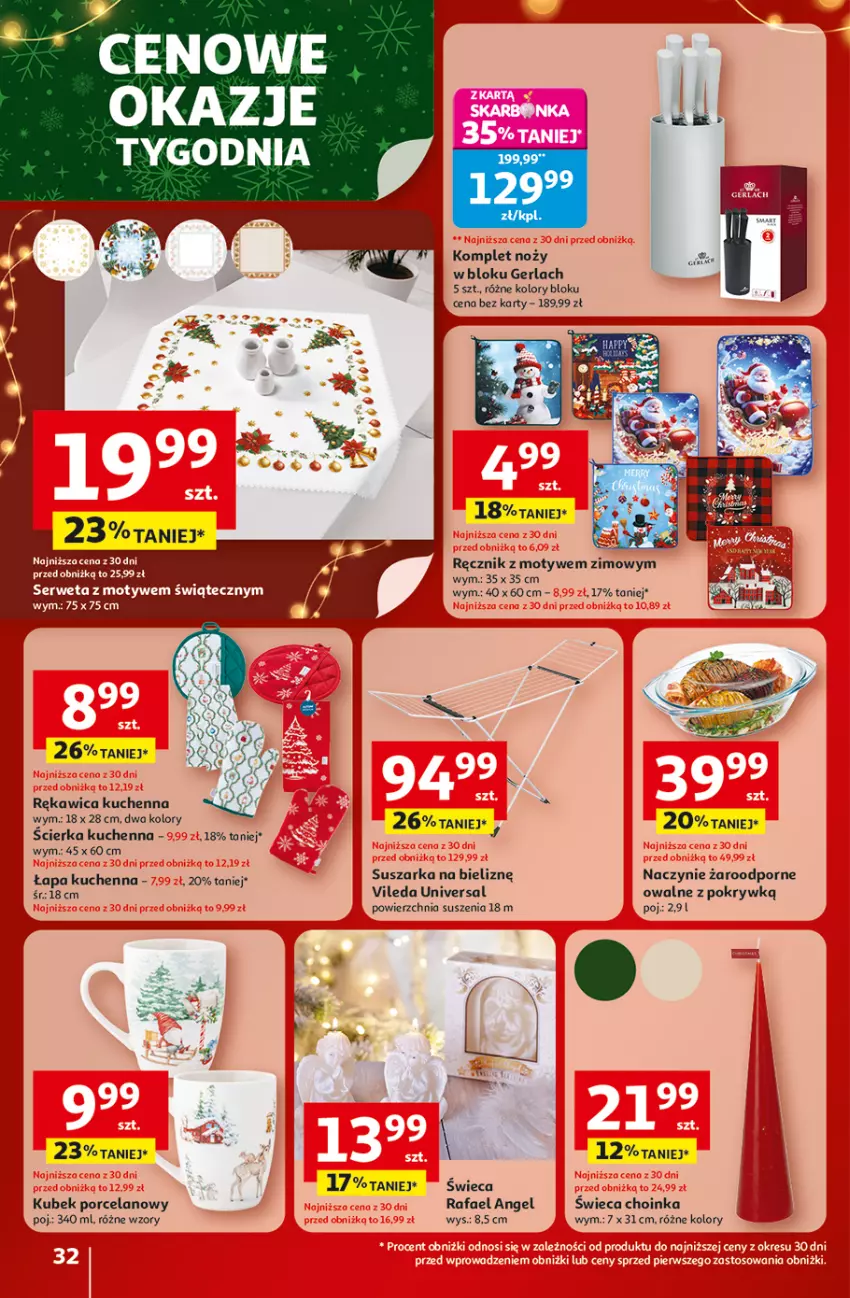 Gazetka promocyjna Auchan - Święta jak babcię kocham Hipermarket - ważna 18.12 do 23.12.2025 - strona 32 - produkty: Choinka, Fa, Inka, Kubek, Naczynie żaroodporne, Noż, Por, Ręcznik, Rękawica kuchenna, Suszarka, Vileda