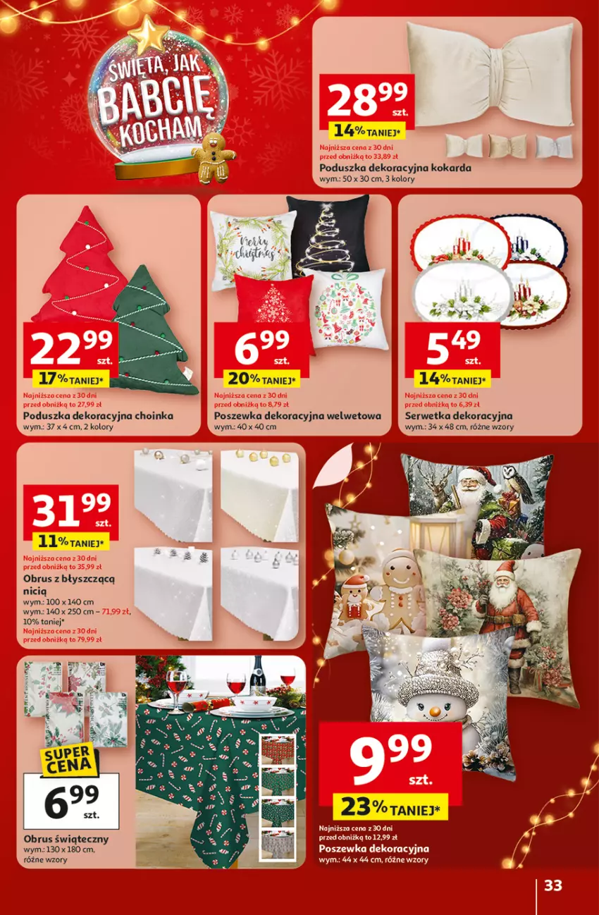 Gazetka promocyjna Auchan - Święta jak babcię kocham Hipermarket - ważna 18.12 do 23.12.2025 - strona 33 - produkty: Choinka, Inka, Obrus, Poduszka, Poduszka dekoracyjna, Poszewka, Ser