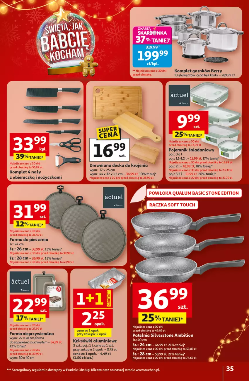 Gazetka promocyjna Auchan - Święta jak babcię kocham Hipermarket - ważna 18.12 do 23.12.2025 - strona 35 - produkty: Ambition, Deska do krojenia, Fa, Forma do pieczenia, Noż, Patelnia, Piec