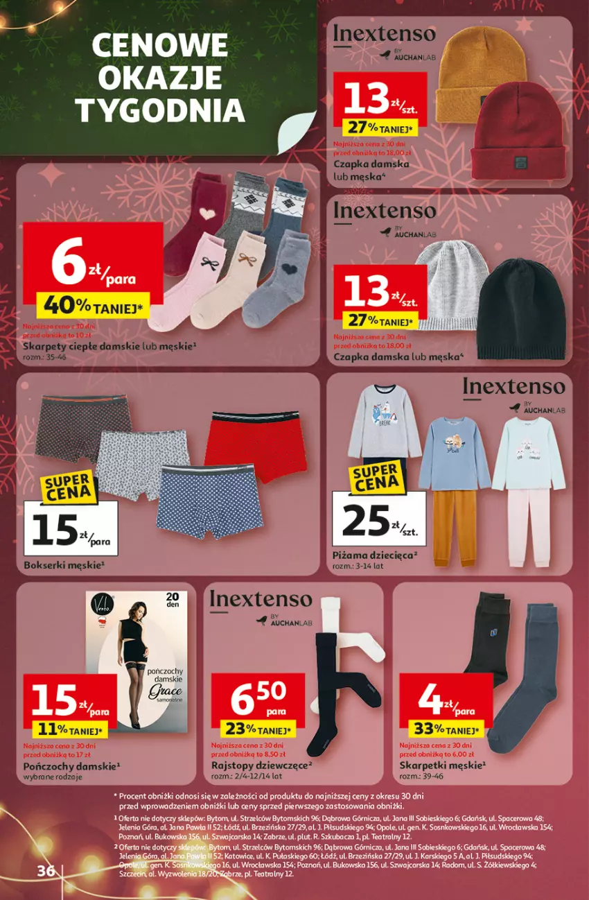 Gazetka promocyjna Auchan - Święta jak babcię kocham Hipermarket - ważna 18.12 do 23.12.2025 - strona 36 - produkty: Czapka, Dzieci, Karp, Piżama, Pończochy, Rajstopy, Skarpetki, Top