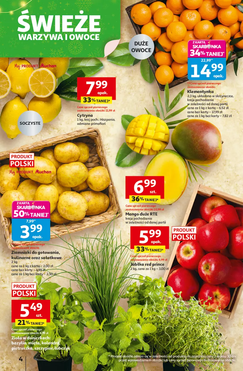 Gazetka promocyjna Auchan - Święta jak babcię kocham Hipermarket - ważna 18.12 do 23.12.2025 - strona 4 - produkty: Fa, Jabłka, Mango, Sałat, Ziemniaki