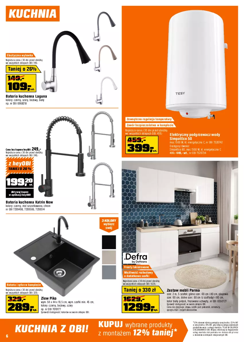 Gazetka promocyjna Obi - Gazetka OBI - ważna 09.09 do 29.09.2026 - strona 6 - produkty: Bateria, Bateria kuchenna, Kuchnia, Lakier, Okap, Piec, Piekarnik, Syfon, Uchwyty, Zlew