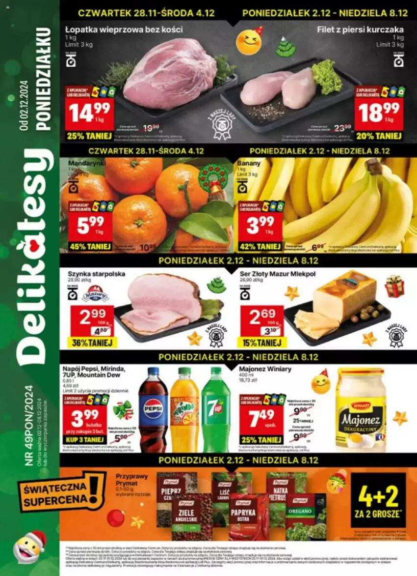 Gazetka promocyjna Delikatesy Centrum - ważna 02.12 do 08.12.2024 - strona 1 - produkty: Filet z piersi kurczaka, Kurczak, Mirinda, Napój, Papryka, Pepsi