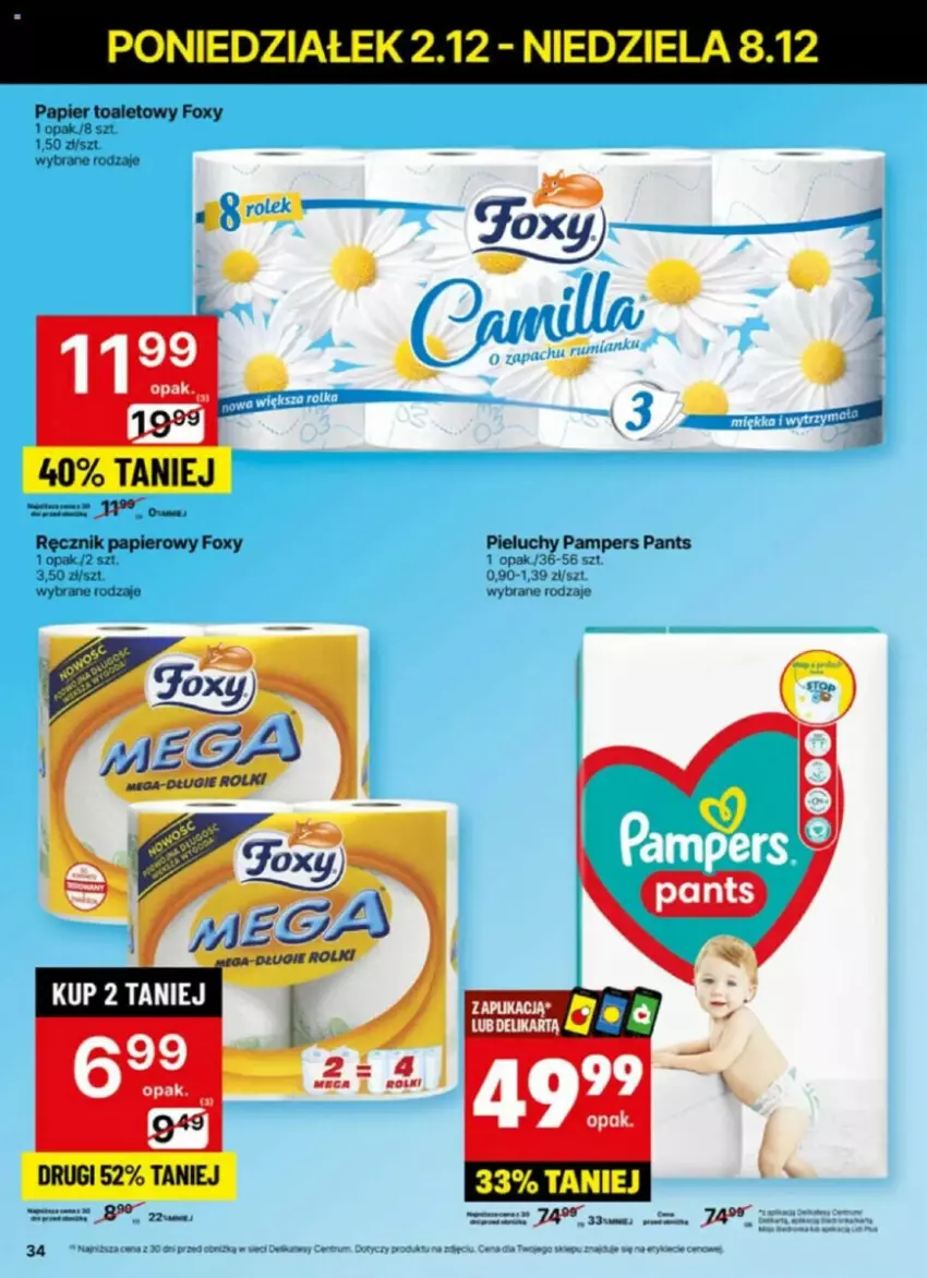 Gazetka promocyjna Delikatesy Centrum - ważna 02.12 do 08.12.2024 - strona 28 - produkty: Foxy, Pampers, Papier, Papier toaletowy, Pieluchy, Ręcznik