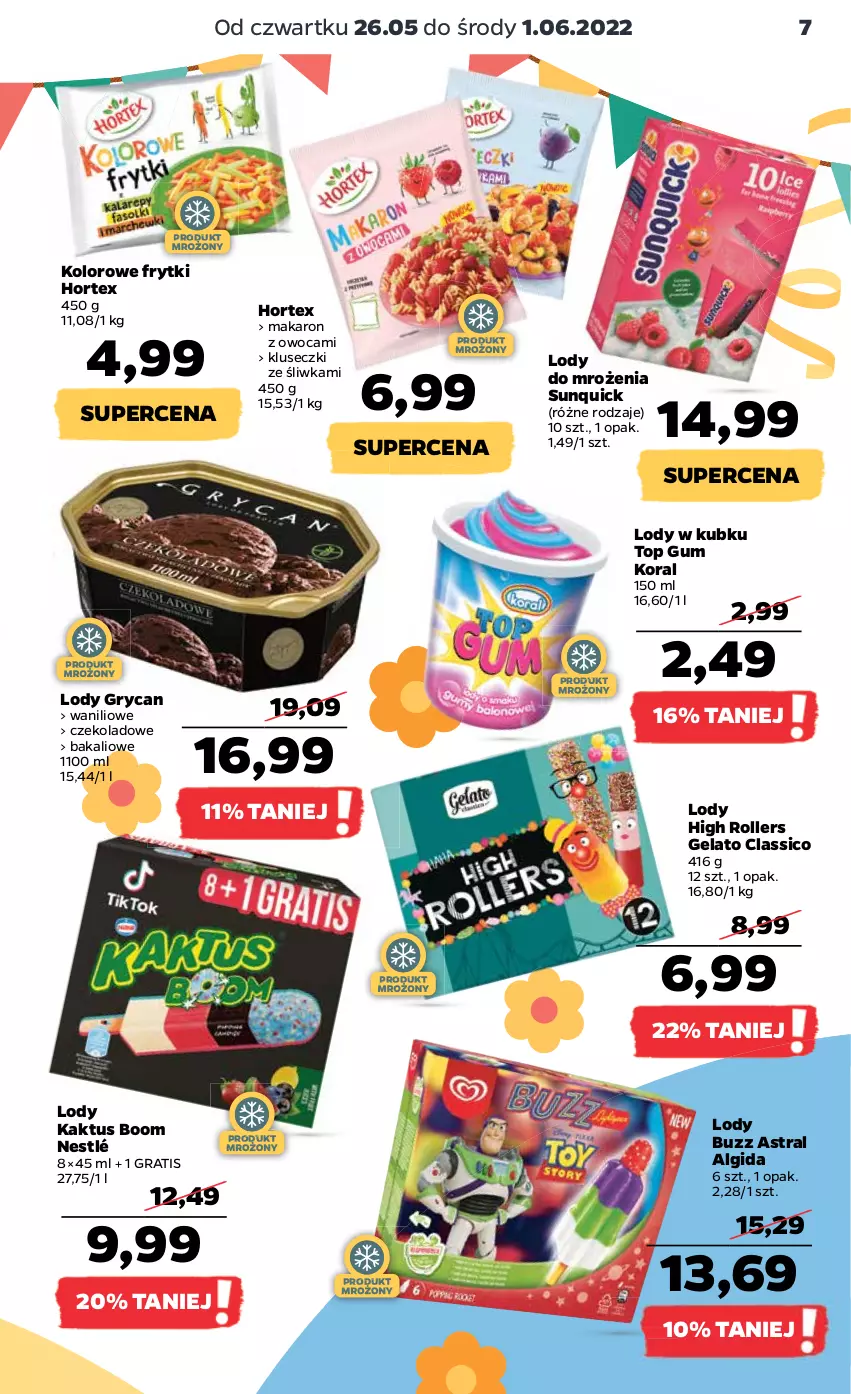 Gazetka promocyjna Netto - Gazetka spożywcza 26.05-1.06 - ważna 26.05 do 01.06.2022 - strona 7 - produkty: Algida, Frytki, Gra, Gry, Hortex, Kaktus, LG, Lody, Makaron, Nestlé, Roller, Top