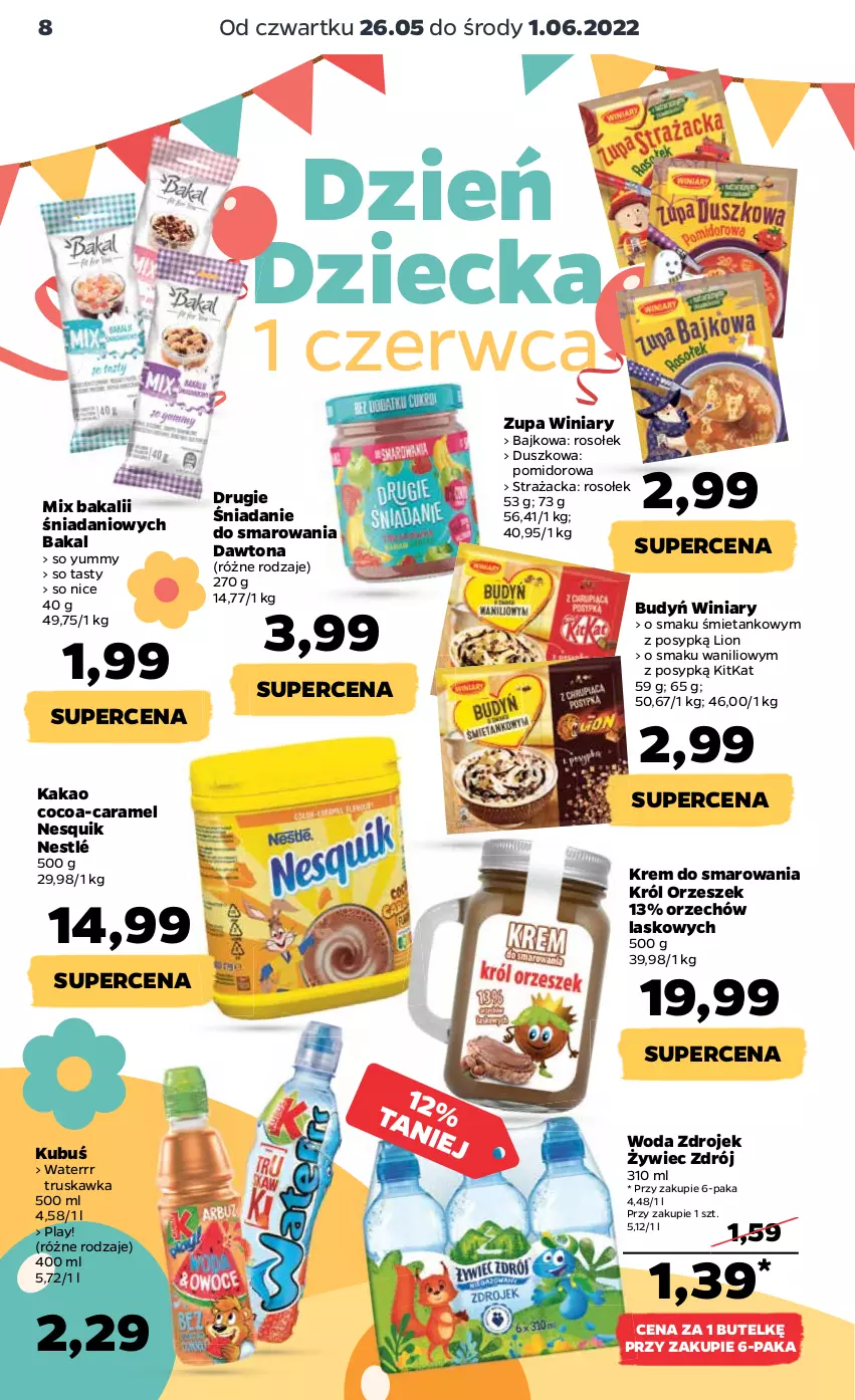 Gazetka promocyjna Netto - Gazetka spożywcza 26.05-1.06 - ważna 26.05 do 01.06.2022 - strona 8 - produkty: Budyń, Danio, Dawtona, Kakao, Kubuś, Lion, Nesquik, Nestlé, Winiary, Woda, Zupa