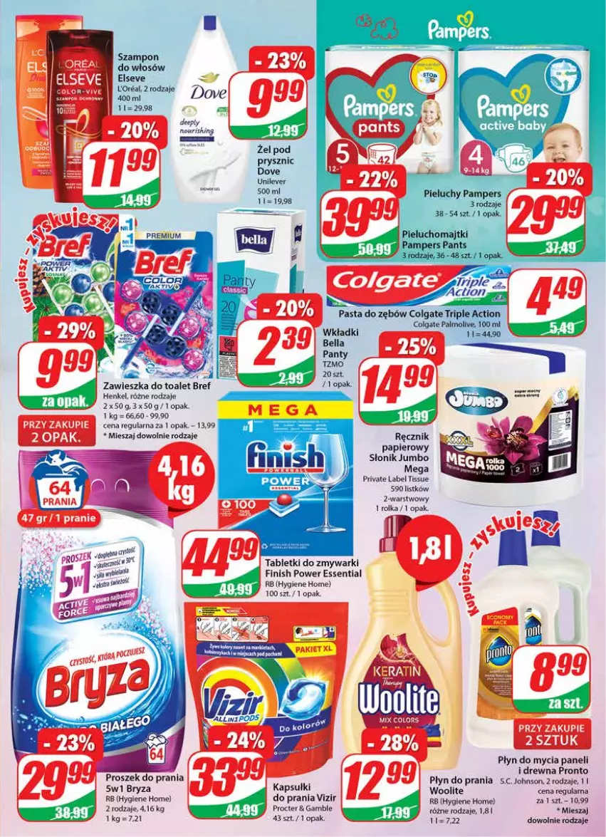 Gazetka promocyjna Dino - Gazetka - ważna 17.08 do 23.08.2022 - strona 23 - produkty: Bell, Bella, Bref, Bryza, Colgate, Dove, Elseve, Finish, LG, Papier, Pasta do zębów, Płyn do mycia, Płyn do mycia paneli, Płyn do prania, Pronto, Proszek do prania, Ręcznik, Szampon, Tablet, Tabletki do zmywarki, Vizir, Wkładki, Woolite, Zmywarki