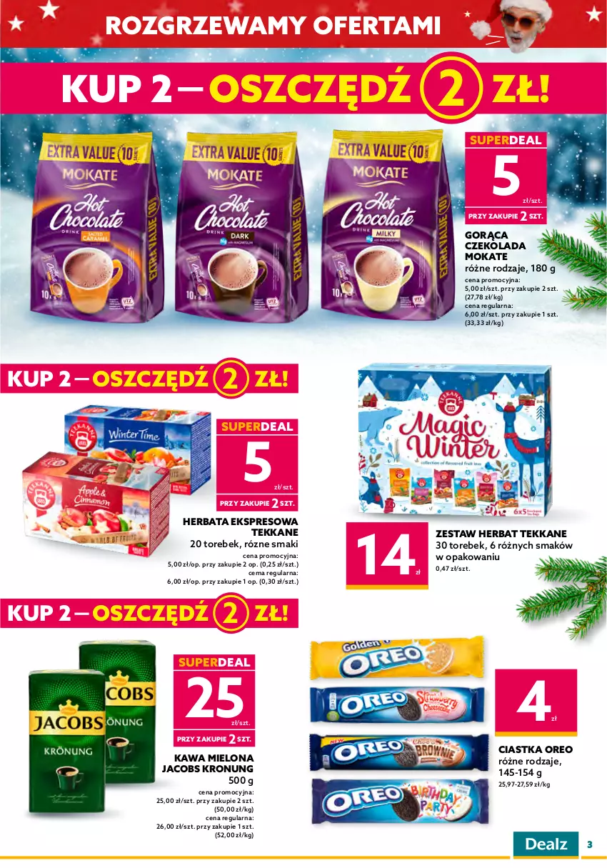 Gazetka promocyjna Dealz - NOWA GAZETKADeal z Mikołajem! - ważna 30.11 do 13.12.2022 - strona 3 - produkty: Ciastka, Czekolada, Herbata, HiPP, Jacobs, Kawa, Kawa mielona, Kinder, Oreo