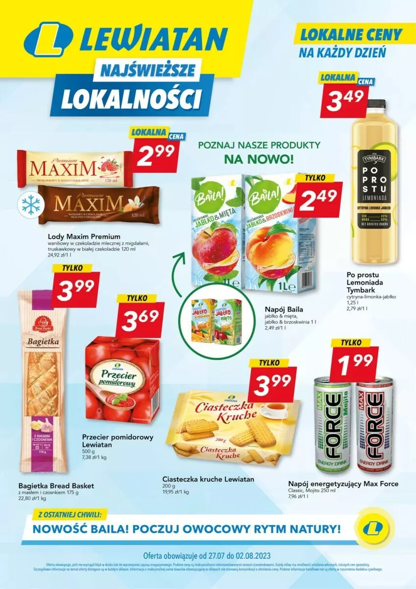 Gazetka promocyjna Lewiatan - ważna 27.07 do 02.08.2023 - strona 1 - produkty: Bagietka, Lemoniada, Limonka, Lody, Mięta, Napój, Tymbark