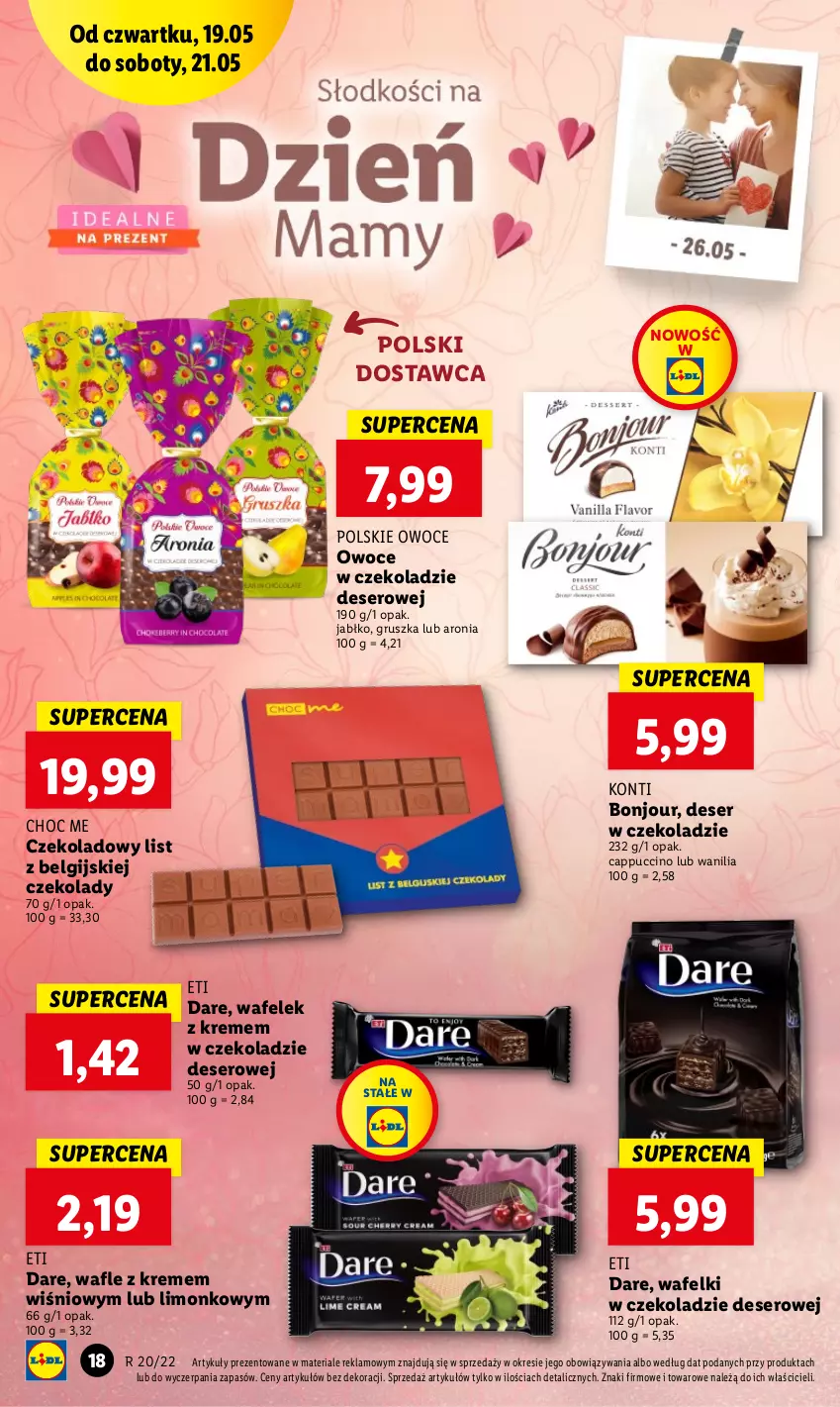 Gazetka promocyjna Lidl - GAZETKA - ważna 19.05 do 21.05.2022 - strona 18 - produkty: Aronia, Cappuccino, Deser, LG, Owoce, Ser, Wafelek, Wafle