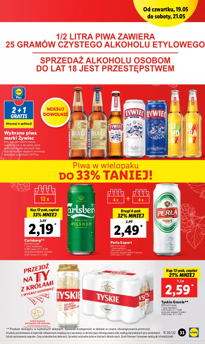 Gazetka promocyjna Lidl - GAZETKA - ważna 19.05 do 21.05.2022 - strona 33 - produkty: Carlsberg, Gra, Perła, Piwa, Por, Tyskie