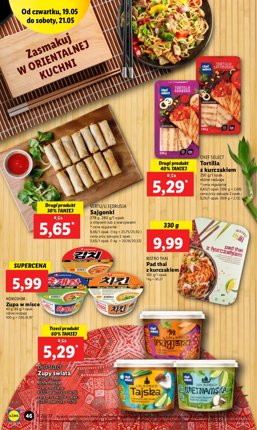 Gazetka promocyjna Lidl - GAZETKA - ważna 19.05 do 21.05.2022 - strona 46 - produkty: Kurczak, Sajgonki, Tortilla, Virtu, Warzywa, Zupa