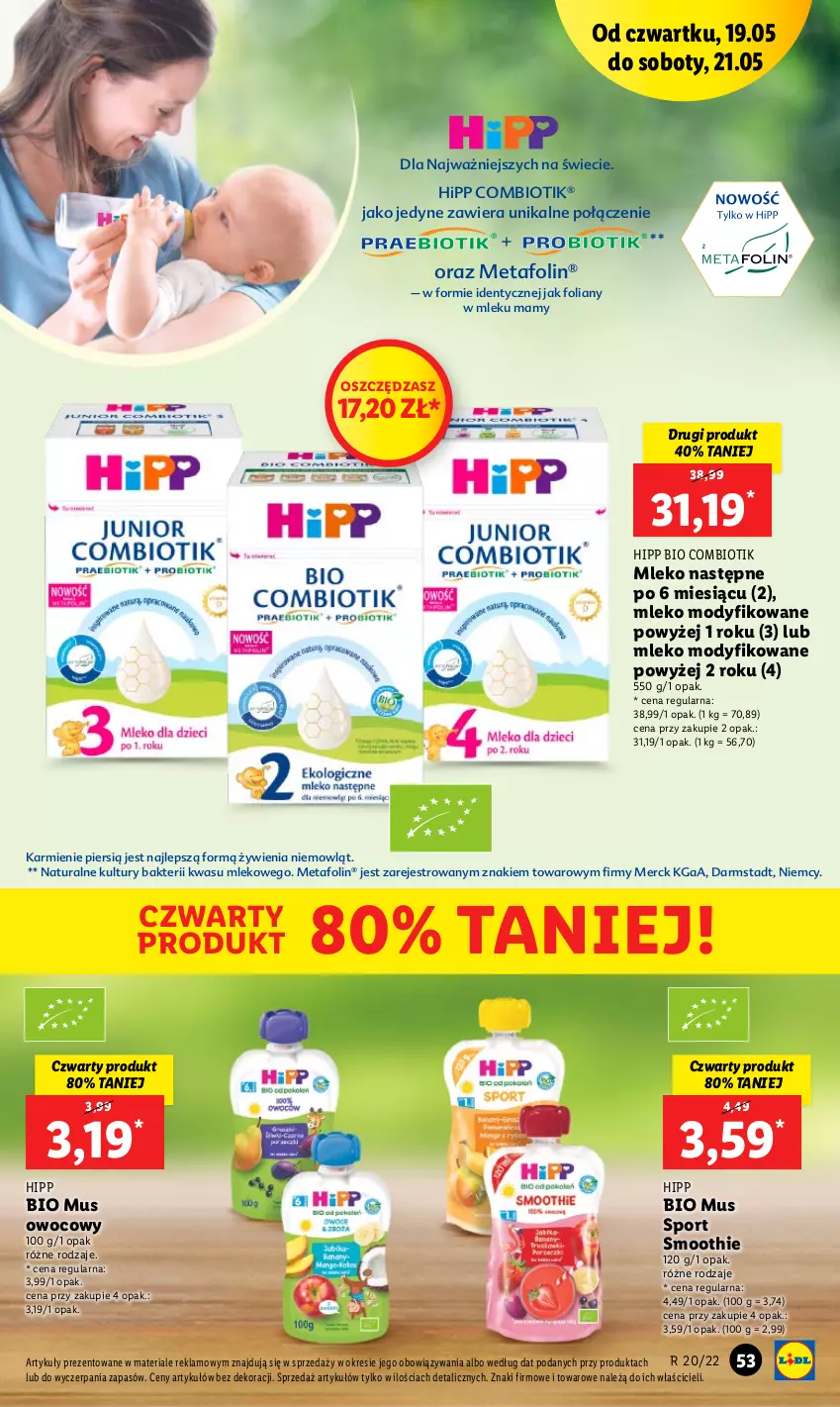 Gazetka promocyjna Lidl - GAZETKA - ważna 19.05 do 21.05.2022 - strona 53 - produkty: HiPP, Hipp Bio, Karmi, Mleko, Mleko modyfikowane, Mus, O nas, Por, Smoothie, Sport