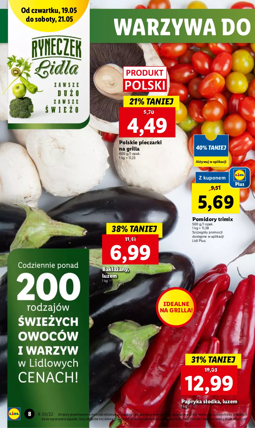 Gazetka promocyjna Lidl - GAZETKA - ważna 19.05 do 21.05.2022 - strona 8 - produkty: Grill, Papryka, Papryka słodka, Piec, Pomidory, Warzywa