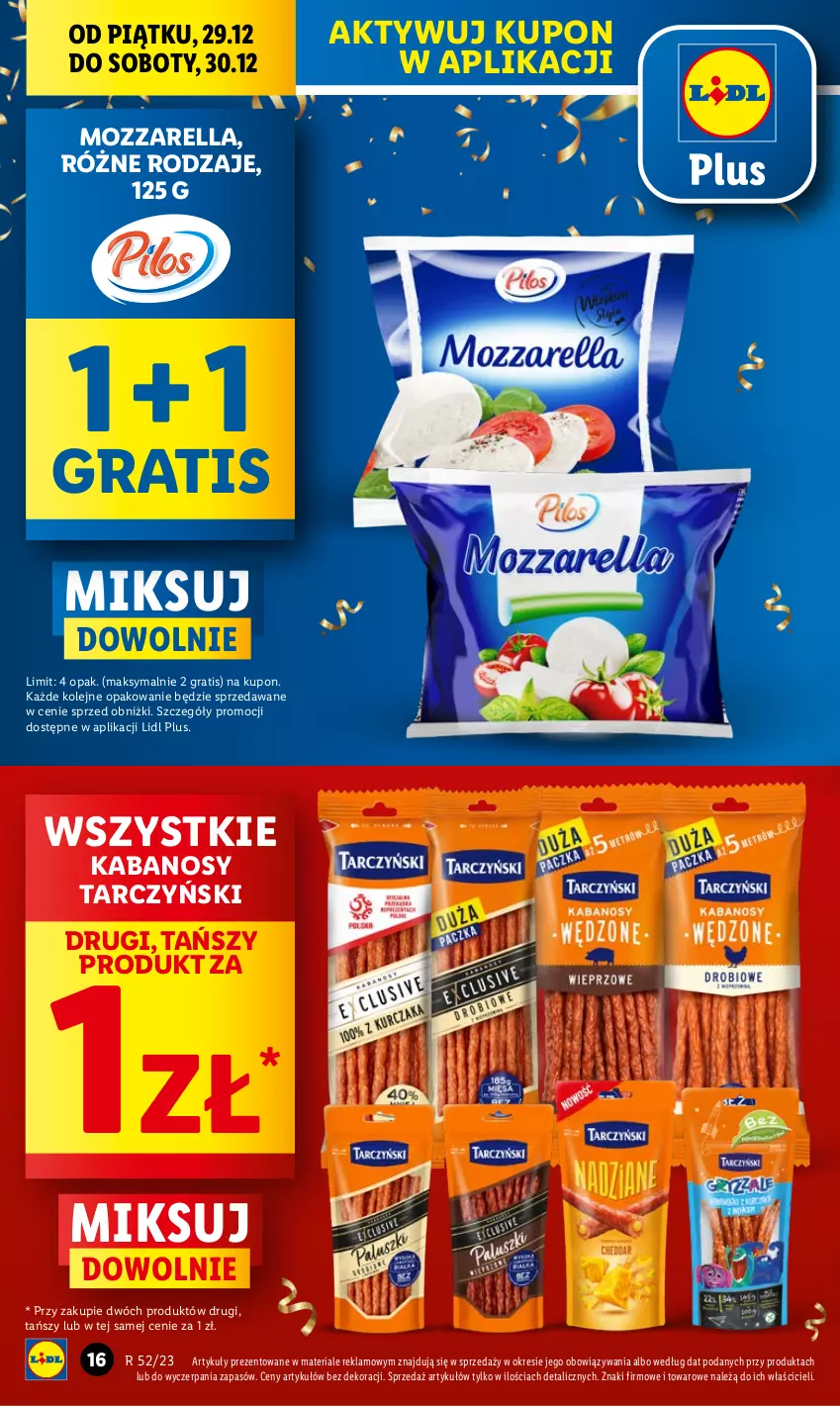 Gazetka promocyjna Lidl - GAZETKA - ważna 27.12 do 30.12.2023 - strona 16 - produkty: Gra, Kabanos, Mozzarella, Olej, Tarczyński