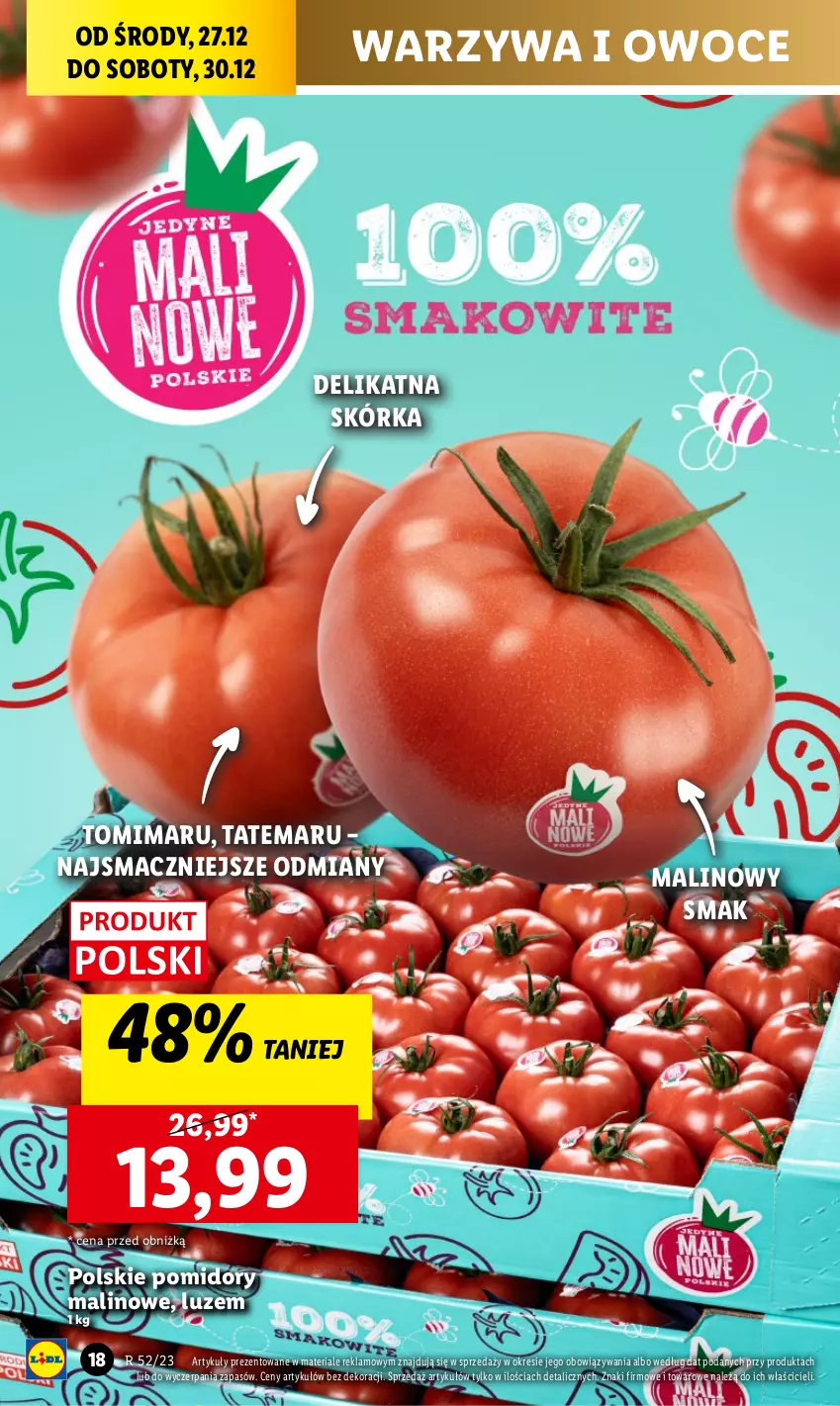 Gazetka promocyjna Lidl - GAZETKA - ważna 27.12 do 30.12.2023 - strona 18 - produkty: Owoce, Pomidory, Warzywa, Warzywa i owoce