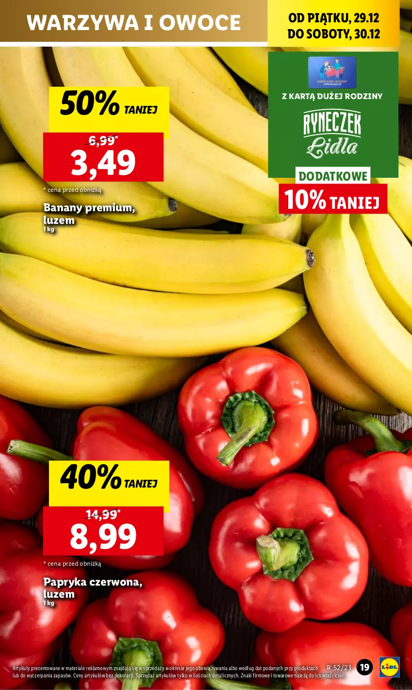 Gazetka promocyjna Lidl - GAZETKA - ważna 27.12 do 30.12.2023 - strona 19 - produkty: Banany, Chleb, Owoce, Papryka, Papryka czerwona, Ser, Warzywa, Warzywa i owoce