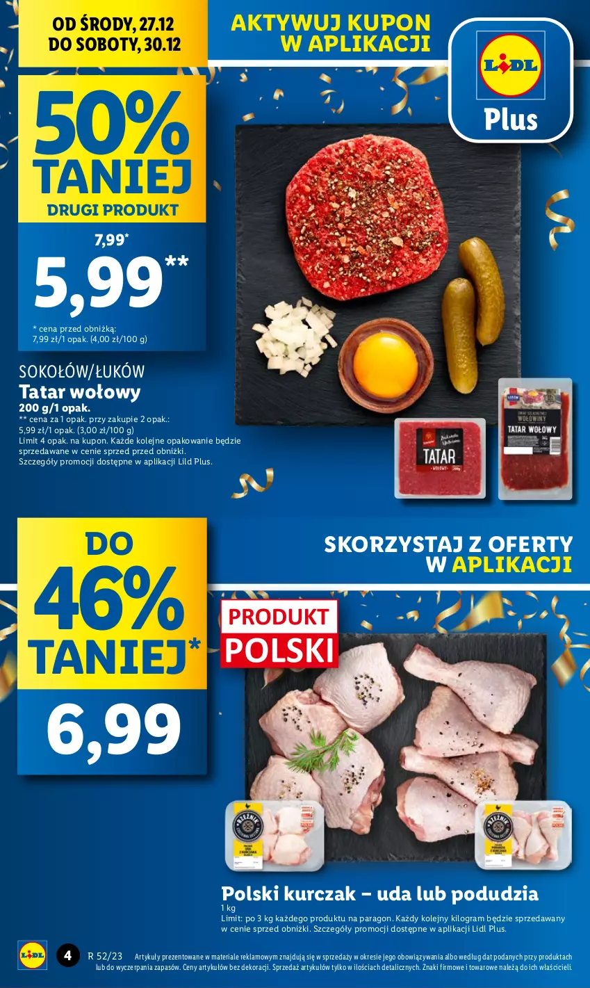 Gazetka promocyjna Lidl - GAZETKA - ważna 27.12 do 30.12.2023 - strona 4 - produkty: Gra, Kurczak, Olej, Sok, Sokołów, Tatar wołowy