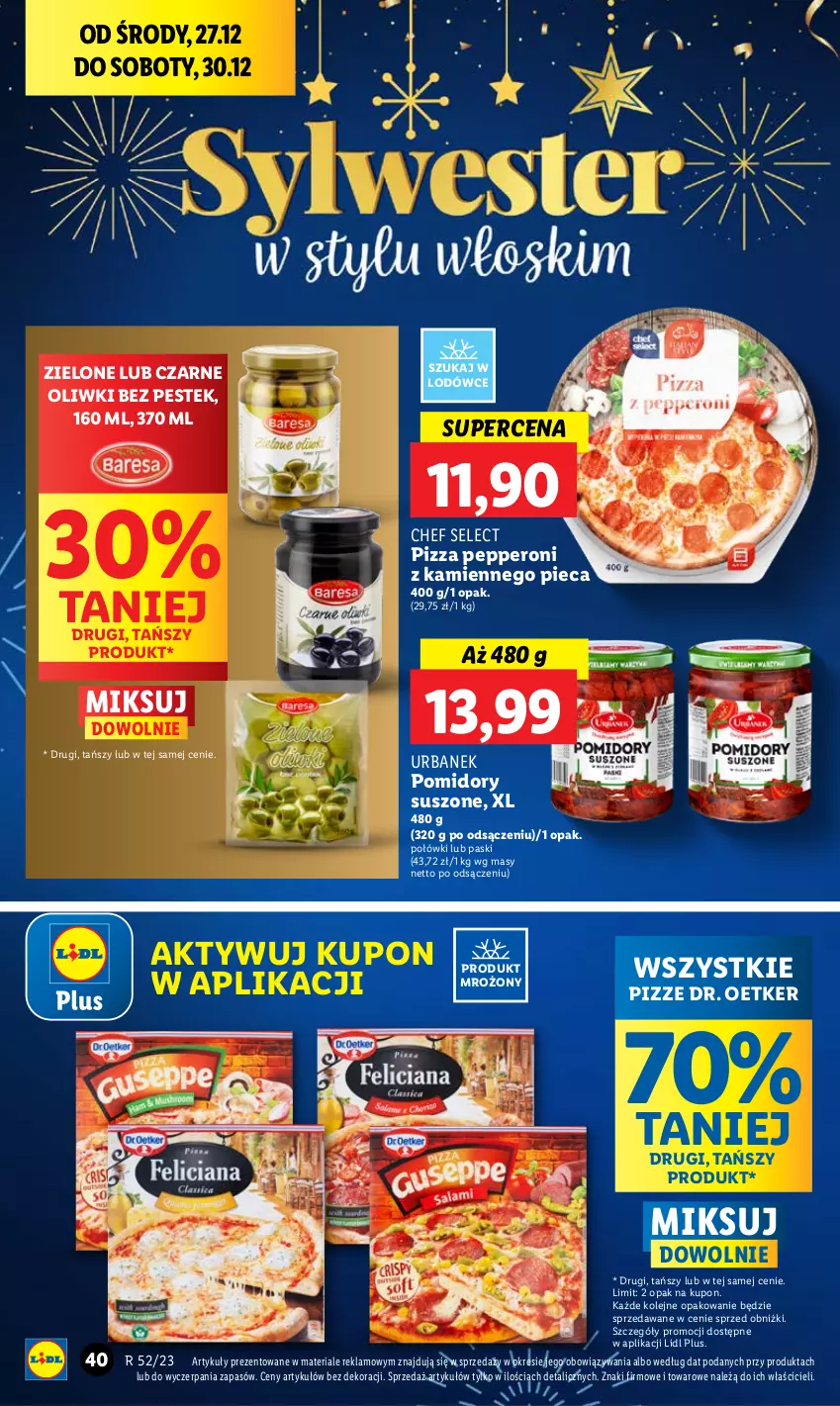 Gazetka promocyjna Lidl - GAZETKA - ważna 27.12 do 30.12.2023 - strona 40 - produkty: Dr. Oetker, Olej, Oliwki, Piec, Pizza, Pomidory, Stek