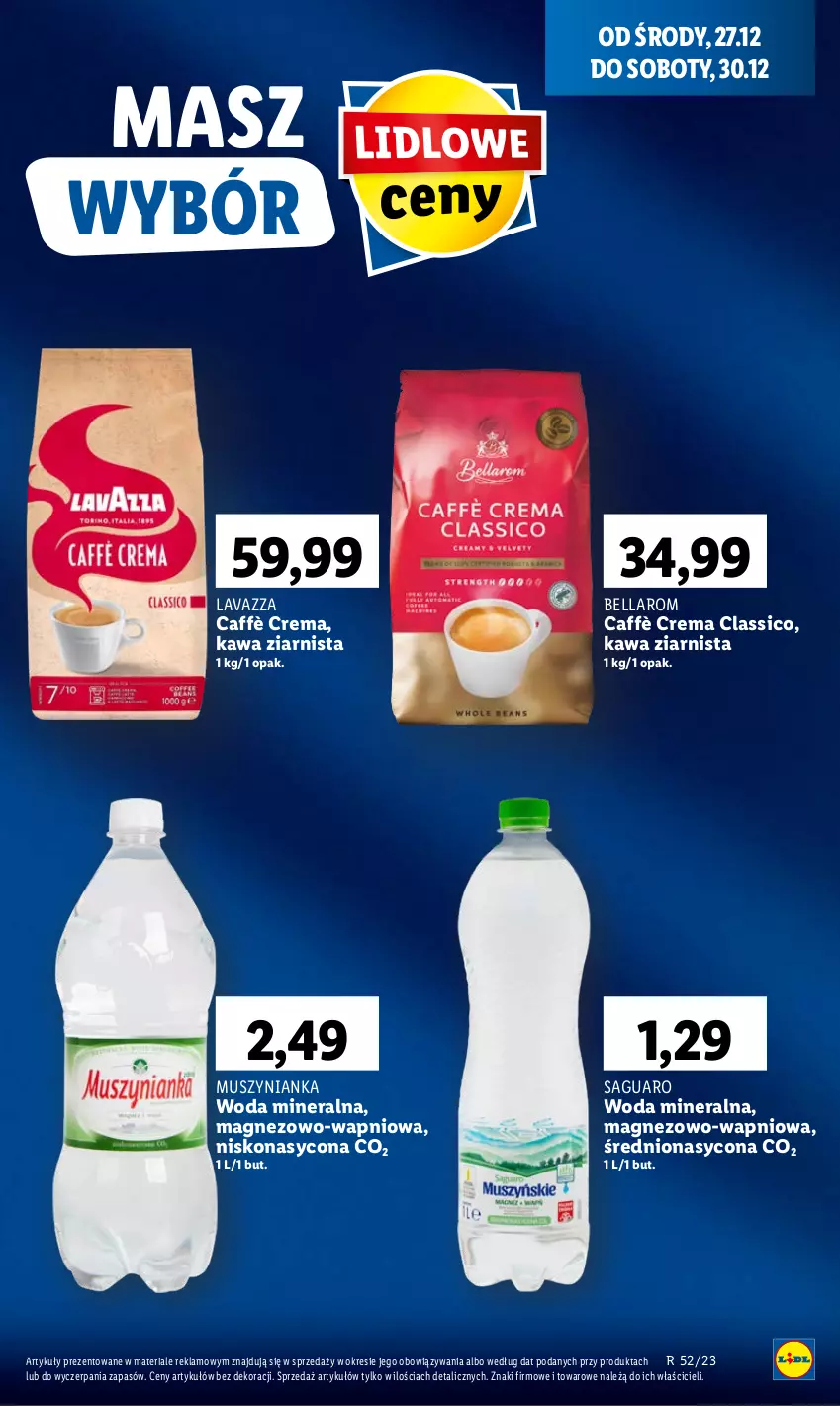 Gazetka promocyjna Lidl - GAZETKA - ważna 27.12 do 30.12.2023 - strona 63 - produkty: Bell, Bella, Kawa, Kawa ziarnista, Lavazza, Magnez, Mus, Muszynianka, Woda, Woda mineralna