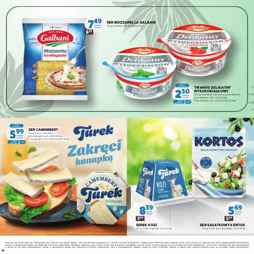 Gazetka promocyjna Stokrotka - Łap okazje - ważna 13.06.2023 do 26.06.2024 - strona 36 - produkty: Camembert, Galbani, Mięso, Mozzarella, Owoce, Président, Sałat, Ser, Serek, Sok, Twaróg, Twaróg delikatny, Warzywa