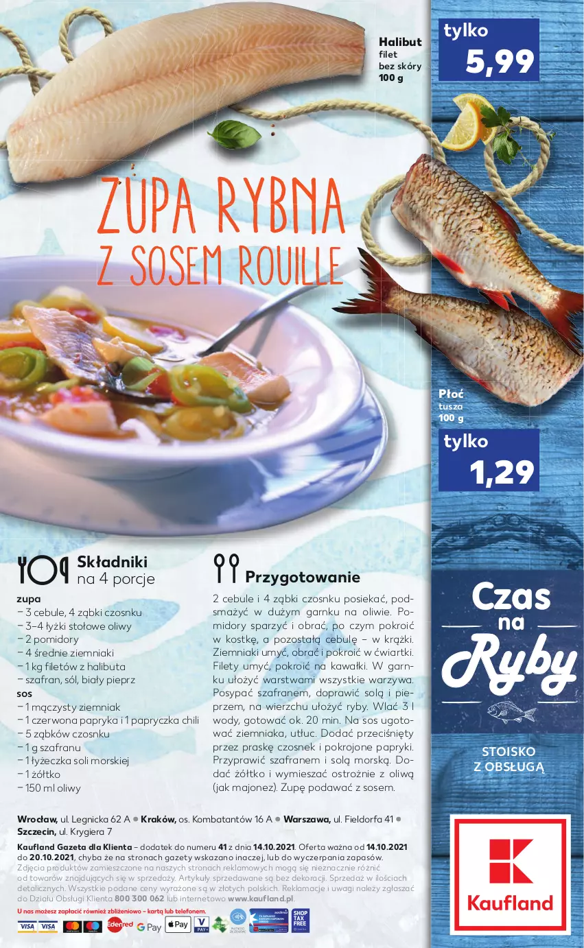 Gazetka promocyjna Kaufland - RYBY - ważna 14.10 do 20.10.2021 - strona 2 - produkty: Czosnek, Fa, Halibut, Kawa, Majonez, Papryka, Pieprz, Pomidory, Por, Sól, Sos, Szafran, Tusz, Wagi, Warzywa, Ziemniaki, Zupa