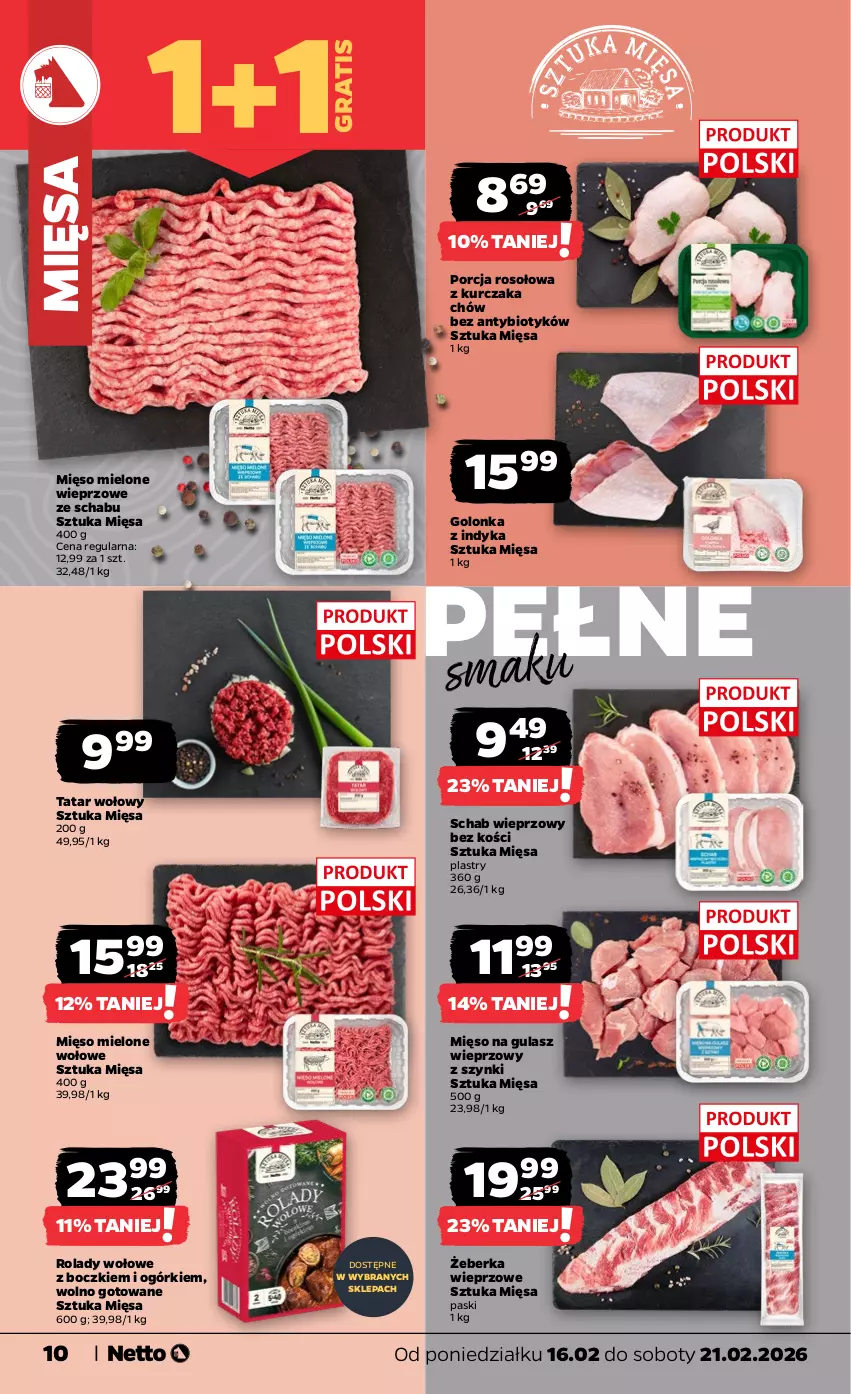 Gazetka promocyjna Netto - Od Poniedziałku - ważna 16.02 do 21.02.2026 - strona 10 - produkty: Golonka z indyka, Gra, Kurczak, Mięso, Mięso mielone, Mięso na gulasz, Por, Schab wieprzowy, Tatar wołowy