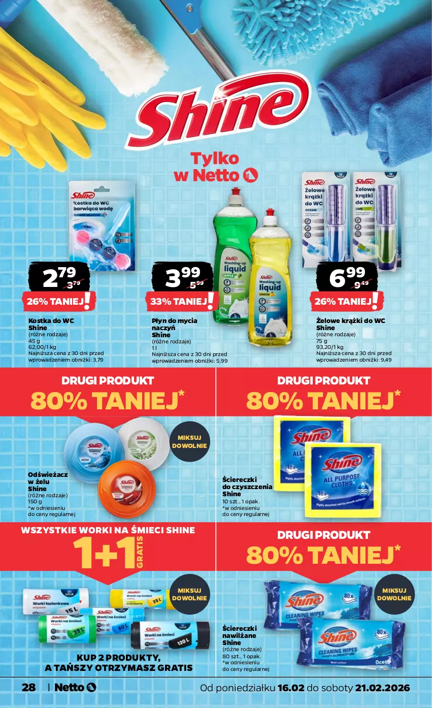 Gazetka promocyjna Netto - Od Poniedziałku - ważna 16.02 do 21.02.2026 - strona 28 - produkty: Do mycia naczyń, Gra, Kostka do wc, Płyn do mycia, Płyn do mycia naczyń, Worki na śmiec, Worki na śmieci