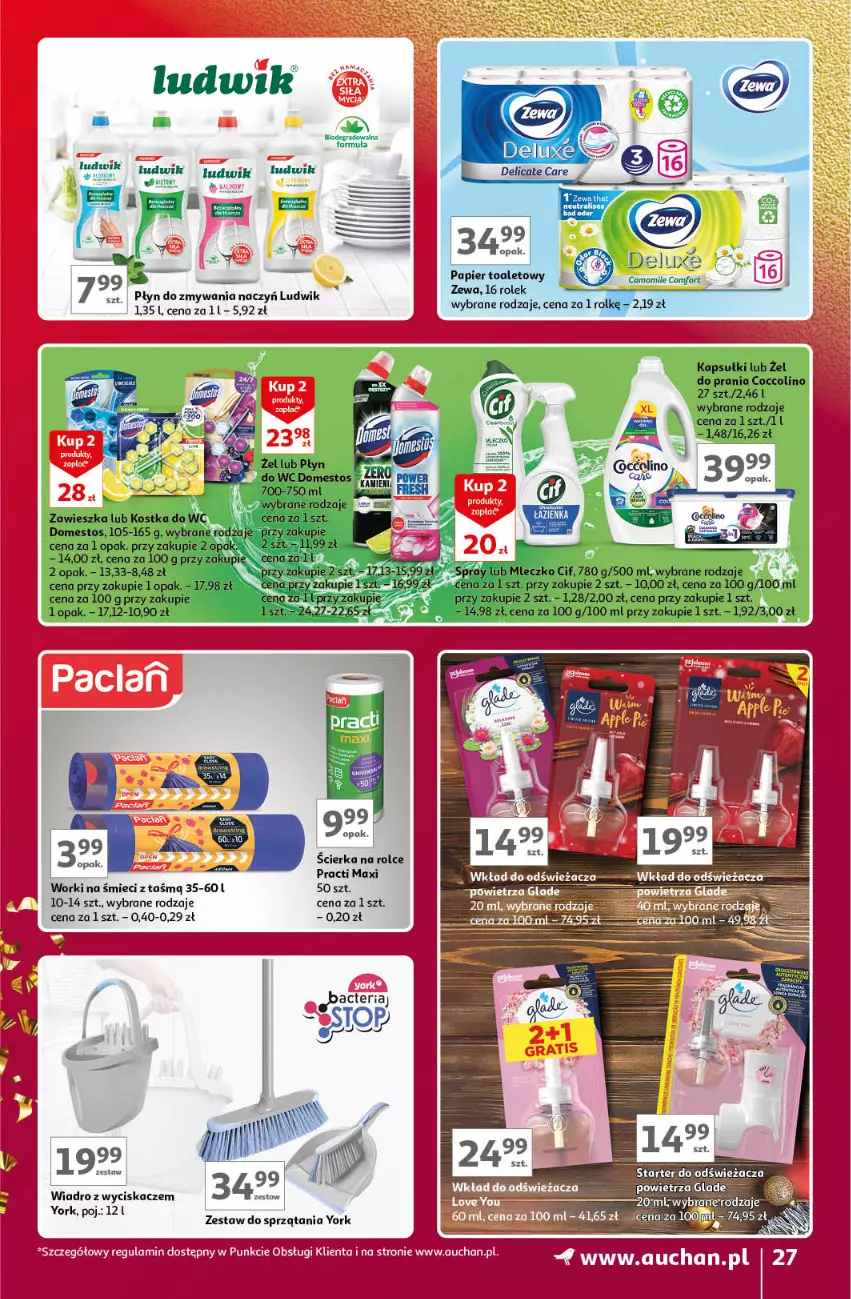 Gazetka promocyjna Auchan - Znane Marki Lubiane Hipermarket Auchan - ważna 30.11 do 09.12.2023 - strona 27 - produkty: Cif, Coccolino, Domestos, Kostka do wc, Ludwik, Mleczko, Płyn do wc, Wiadro, Wiadro z wyciskaczem, Worki na śmiec, Worki na śmieci